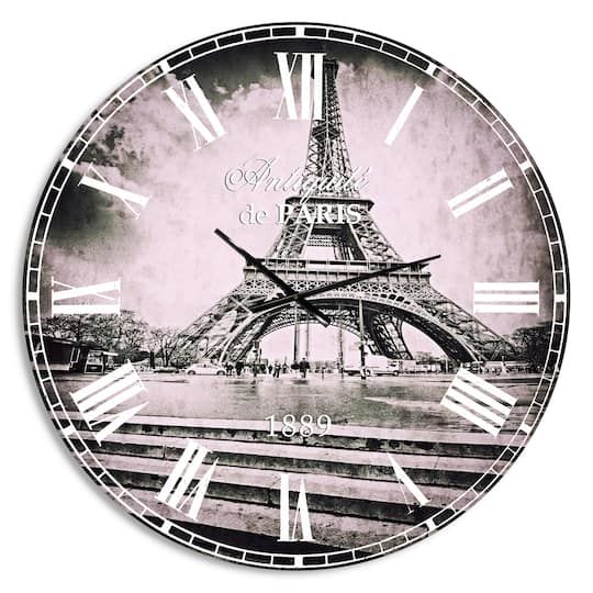 Designart 'Paris Eiffel Towerin Gray Shade French Country Wall Clock